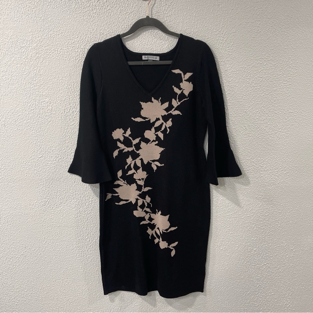 Danny & Nicole Elegant Black Dress with Cream Floral Accents